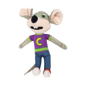 Chuck E. Cheese Plush Stuffed Animal Mouse Mascot Purple Shirt Denim